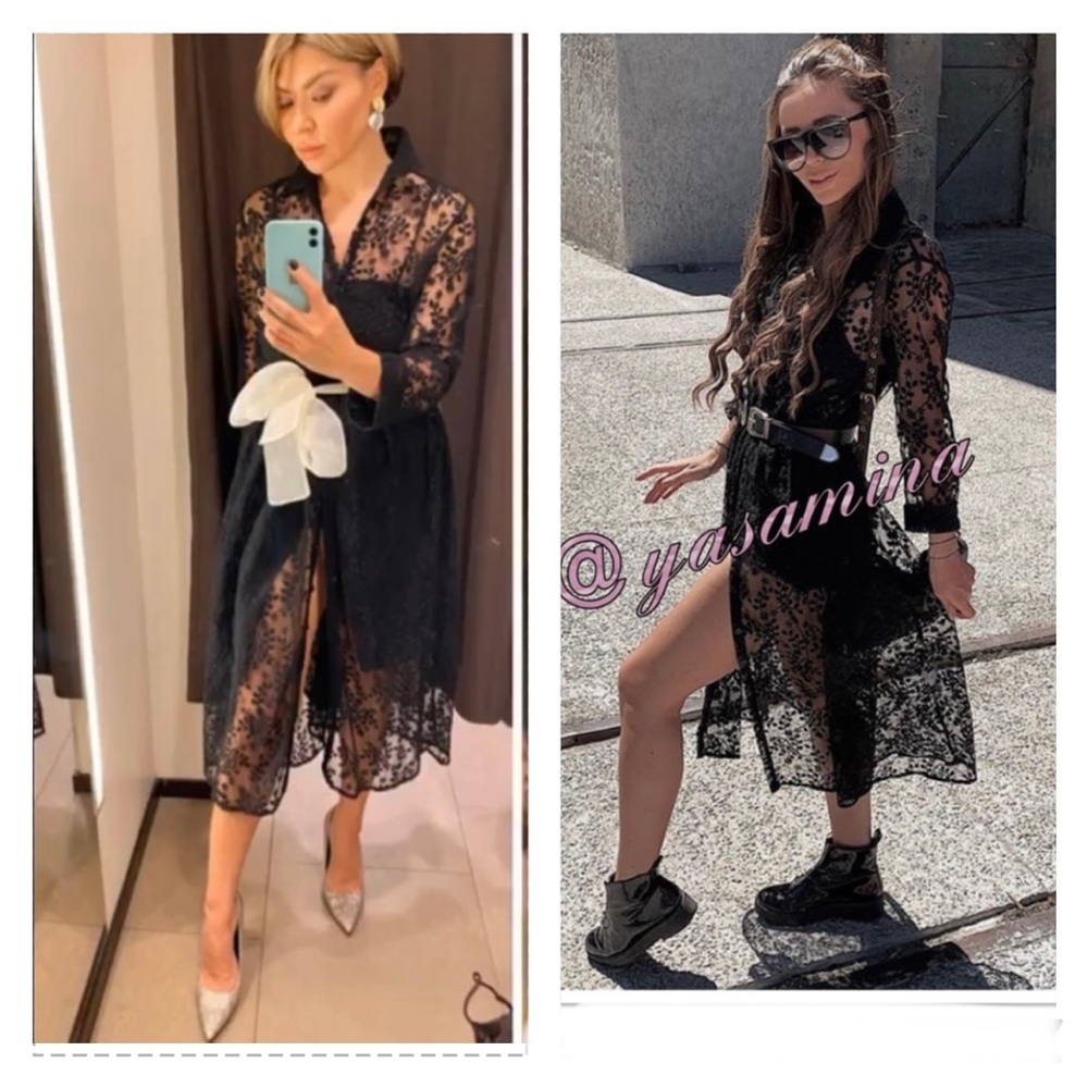 Zara Shirt Dress Sheer Maxi Embroidered Tiered Blogger Favorite Kaftan Caftan